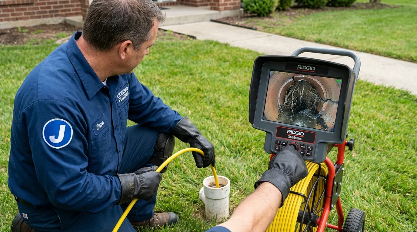 Sewer camera inspection being performed by Johns Plumbing LLC in Caledonia